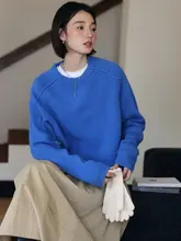 オールウール クルーネック プルオーバー 長袖 ニット セーター レディース 春