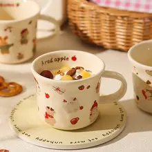 可愛い陶器製マグカップ【女性向け・コーヒー・朝食用・子供用・高いデザイン性】