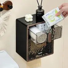 防水壁掛けトイレットペーパーケース【穴あけ不要・防塵デザイン】