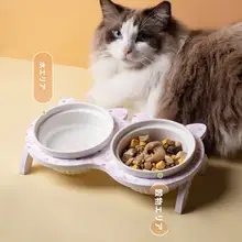 猫用 陶器製食器【スラントデザイン・水と餌兼用・防倒れ】