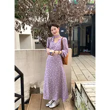 プリントデザインのVネックノースリーブワンピース【フラワー柄・長袖・中丈】