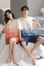 カップル向け 夏用コットン短袖ショートパンツパジャマ【メンズルームウェア・極上の柔らかさ・大きいサイズ】（セットアップ対応）