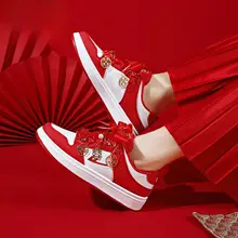 華やかな赤のウェディングシューズ【厚底・快適・デザイン性に優れたレディース用】（セットアップ対応）