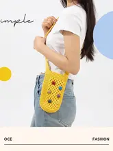 透かし編みの小さな編みバッグ【夏用・スマホ収納可】（セットアップ対応）