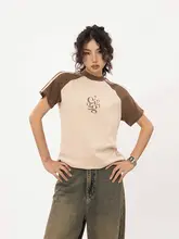 YOUNG STAGE レディース 夏用 カラーブロック ドロップショルダーTシャツ【デザインフィット・短丈】