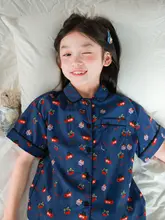 大耳象デザイン 女の子用フルプリント半袖＆長袖パジャマ【親子ペア・春用・オリジナル】（セットアップ対応）