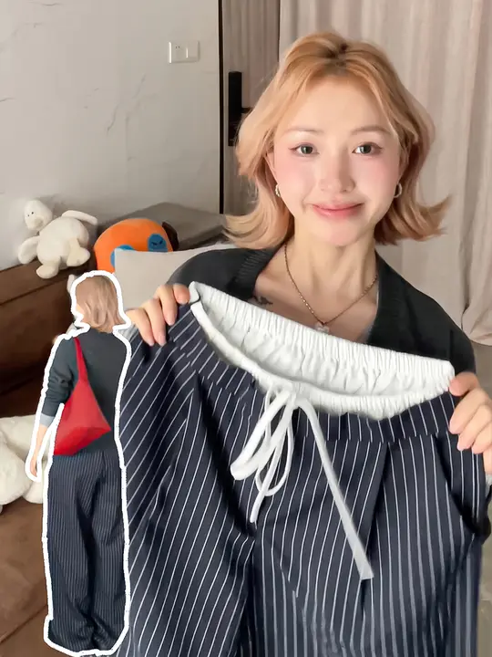 レトロストライプのワイドパンツ【ハイウエスト・ゆったりデザイン・ロング丈】（セットアップ対応）