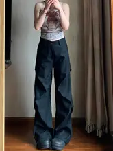 ブラックのワイドパンツ【アメリカンスタイル・プリーツデザイン・夏用・カジュアル】（セットアップ  対応）