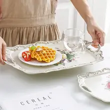 創意デザインの長方形メラミントレイ【ダブルハンドル・浮彫り・家庭用・ティーカップ・フルーツ用】