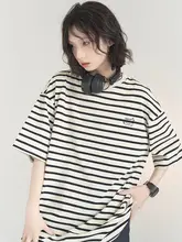 ストライプ柄 半袖Tシャツ【夏用・ゆったりシルエット・中性デザイン】