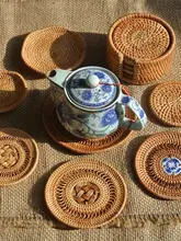 ベトナム手作り ラタン製コースター【北欧風・熱隔離・茶器用・テーブルマット】
