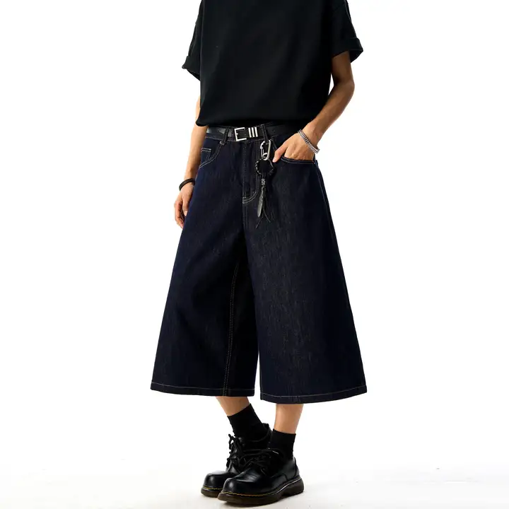 アメリカンヴィンテージ風 深い青の7分丈パンツ【ストレートシルエット・フィット・デニム】