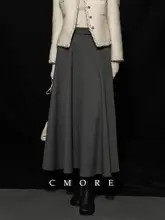 CMORE 秋冬用 抗しわ加工の精毛ウール 通勤向けシンプル中長丈スーツ風スカート【ポケット付き・Aライン】