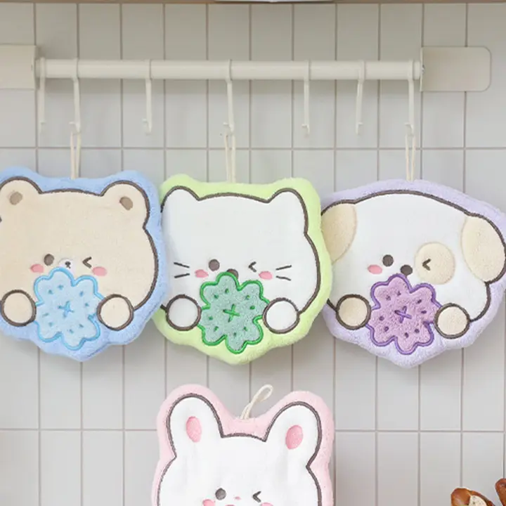 かわいいデザインの厚手キッチンタオル【吸水性抜群・フック掛け対応】
