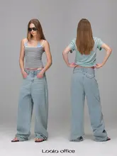 中腰不対称デザインのストレートデニムパンツ【フィット】