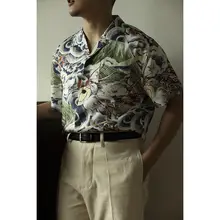 浮世絵デザインのレトロ夏用ハワイアンシャツ【短袖・天絲素材】