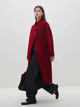 中華風デザインの厚手ダブルフェイスコート【女性用・赤色・ボタン付き】