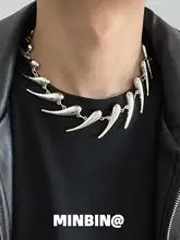 ジオメトリックデザイン シルバープンクネックレス【ユニセックス・ロックボーンチェーン・個性的なスタイル】