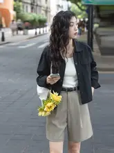 黒のワークシャツジャケット【春秋用・ショート丈・女性用・通勤に最適】
