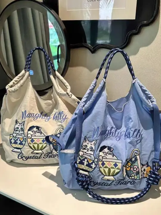 ボールチェーン刺繍ショッピングバッグ【ナイロン製・エコバッグ・個性的なデザイン】