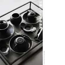 全黒 陶器製の茶道具【シルバー茶器・釘焼成】