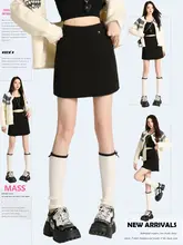 ミニスカート レディース ウール Aライン ハイウエスト ブラック 秋冬 小柄 インナーパンツ付き ギャル「MASS」