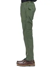 ミリタリーグリーンのコットン製スリムストレートハイウエストパンツ【レトロスタイル】