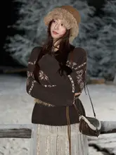 雪花柄ニットセーター【ゆったりとしたレトロスタイル・仮牛毛・秋冬用】