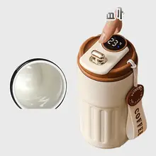 温度表示付き 薬用保温カップ【白陶器内槽・携帯用・便利な水筒】