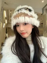 ウサギ毛ニットフリンジ釣り師帽子【女性用・秋冬・顔が小さく見えるデザイン】