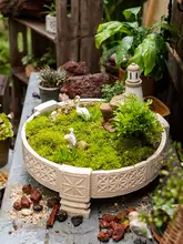 大口径の円形陶器プランター【ビンテージ風・多肉植物用・水培対応・ガーデン・庭用】