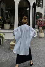 MOERSHOP ストライプBFスタイル UVカットシャツ【夏用・ゆったりフィット】