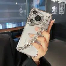 Huawei Pura 70 Pro+対応 クリスタルレンズフィルム付き 鏡面デザインの透明シリコンソフトケース【フルカバー・ショルダーストラップ付き】