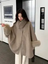 高品質のウールカシミヤケープコート【フード付き・秋冬用・ウエストマーク】