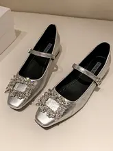 メアリージェーン パンプス レディース シルバー ラインストーン スクエアバックル ツイード風 きれいめ 上品 ドレスアップ