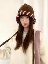 冬用ニット帽【ブルーカラー・耳当て付き・防寒レトロスタイル】（セットアップ対応）