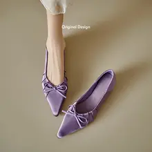 羊皮製 フラットシューズ【リボンデザイン・内側増高・浅口・女性用】