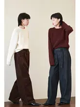 優雅なフィット感の全羊毛セーター【ラウンドネック・ショート丈・ゆったりタイプ】（セットアップ対応）
