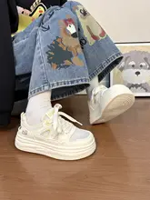 可愛いウサギデザインの通気性抜群 ホワイトスニーカー【厚底・学生用・メッシュ素材】