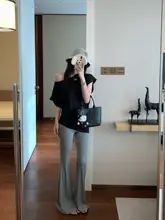極上の柔らかさのウエストゴム付きパンツ【ミニフレア・クール感・脚長効果】