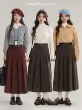 グレーのプリーツウールスカート【冬用・ハイウエスト・Aライン・ロング丈】