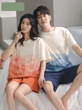 カップル向け 夏用コットン短袖ショートパンツパジャマ【メンズルームウェア・極上の柔らかさ・大きいサイズ】（セットアップ対応）