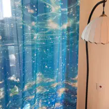 青色の海底模様シフォンカーテン【透光性・DIY用・ドアや窓に最適】（セットアップ対応）