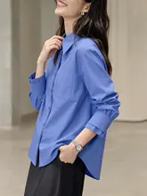 ブルーシャツ【女性用・秋季・コットン・重ね着・長袖・カーディガン】