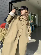 カジュアルなチックスタイルのロングカラコート【春秋用・カキ色・ゆったりフィット】