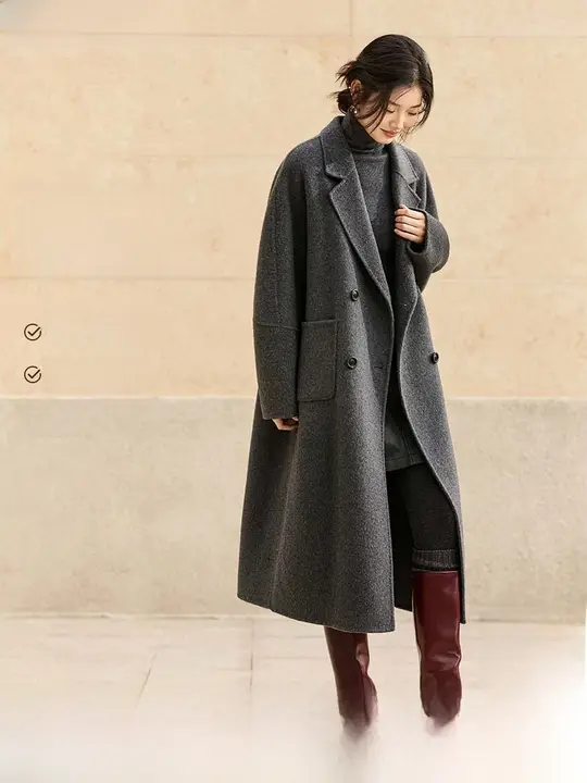 アルパカウール使用 ダブルフェイスコート【シンプルで上品な翻襟デザイン・冬季用】