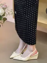 パンプス サンダル レディース 羊革 ポインテッドトゥ 蝶結び ストラップ ウェッジソール フレンチ風 きれいめ 夏