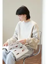 極上の柔らかさのグレーラウンドネックプルオーバー【冬用・フリース仕立て・レディース】