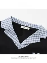 チェック柄の折り襟デザイン長袖Tシャツ【ウエストシェイプ・インナー可】（セットアップ対応）