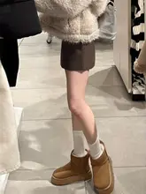 レトロ風 厚底加厚加绒保暖雪地靴【短靴・防寒・男女兼用】